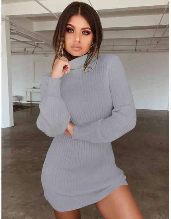 Dress Sexy High Neck Slim Fit Long Sleeve Dress