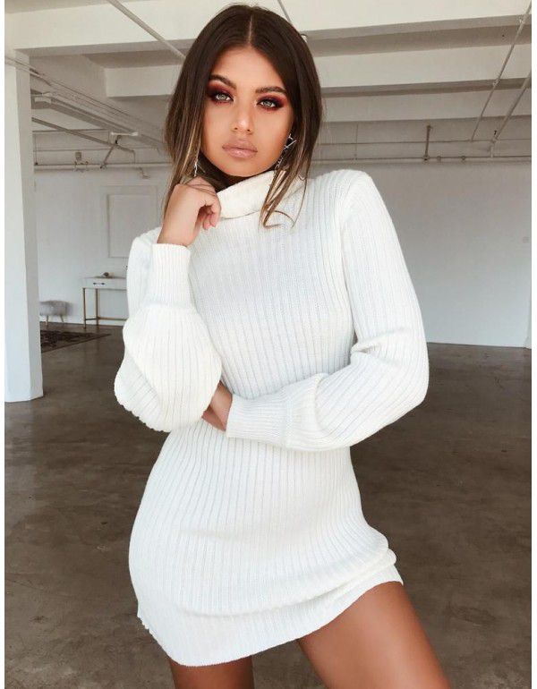 Dress Sexy High Neck Slim Fit Long Sleeve Dress