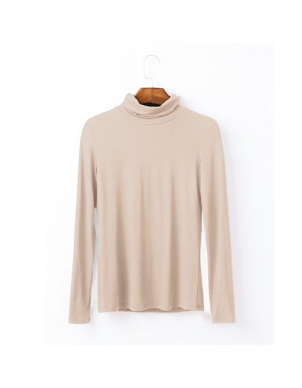 European station large women's autumn long-sleeved T-shirt women's solid color high-necked modal bottom blouse women's autumn top 