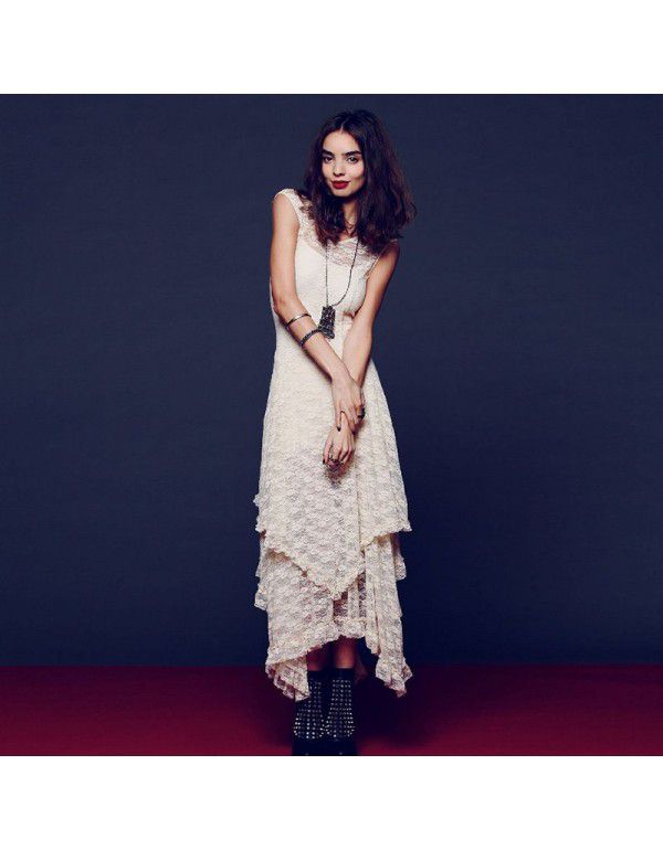 European station fashion women's popular irregular high and low lace skirt sexy long dress 