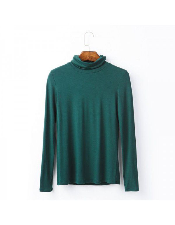 European station large women's autumn long-sleeved T-shirt women's solid color high-necked modal bottom blouse women's autumn top 