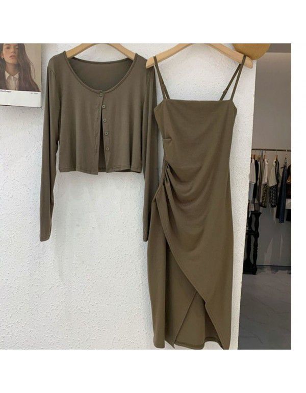 New Early Autumn Autumn New Long Sleeve Cardigan Slim Fit Slim Slim Dress Two Piece Set