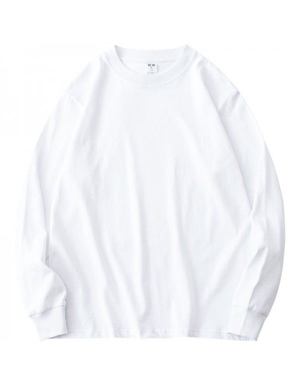 Autumn long-sleeved white cotton t-shirt women's all-cotton solid color basic round neck bottom shirt 