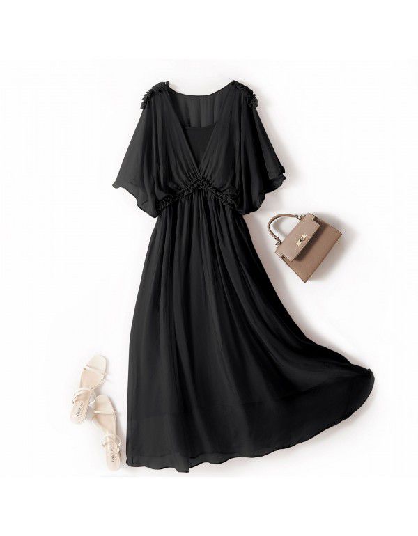 Women's Silk Dress Solid Color Simple Atmosphere Silk Dress Long Summer