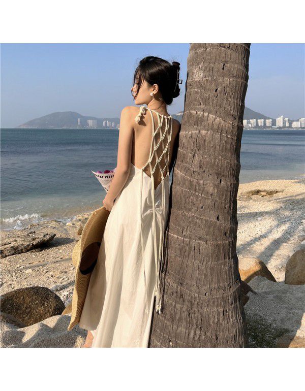 New summer handmade hemp rope woven open-back holiday dress Bali Sanya beach dress women 