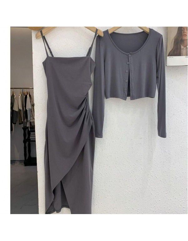 New Early Autumn Autumn New Long Sleeve Cardigan Slim Fit Slim Slim Dress Two Piece Set