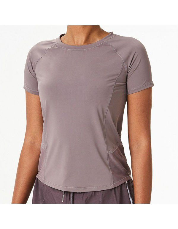 Cross-border Yoga Top LULULU Nude Sports Top Women's Back Loose Fitness Top Running T-shirt 