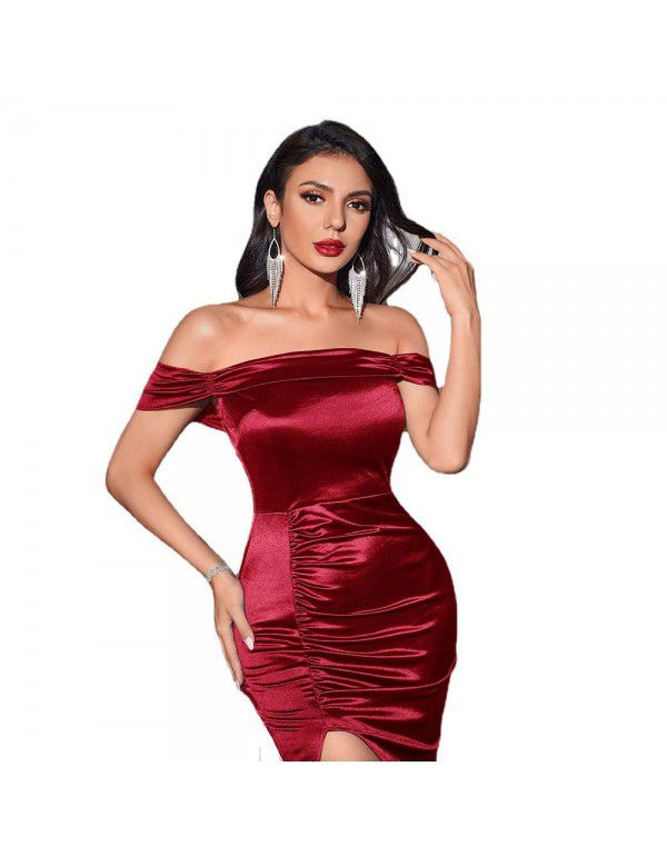 Fashion Premium Off Shoulder Tinted Split Evening Dress Bridesmaid Dress Long Dress