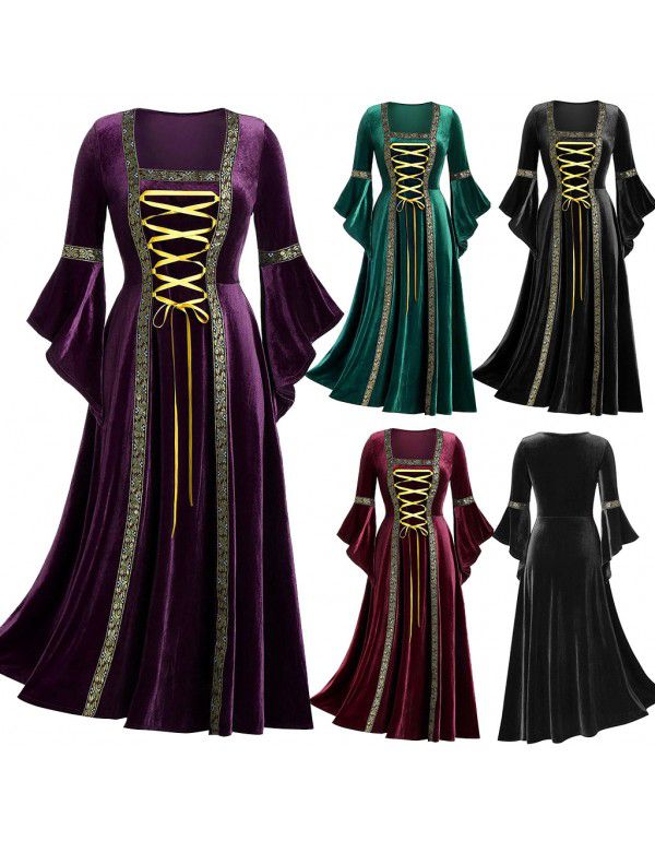 Women's Gothic Punk Style Long Sleeve Lace Gold Ve...