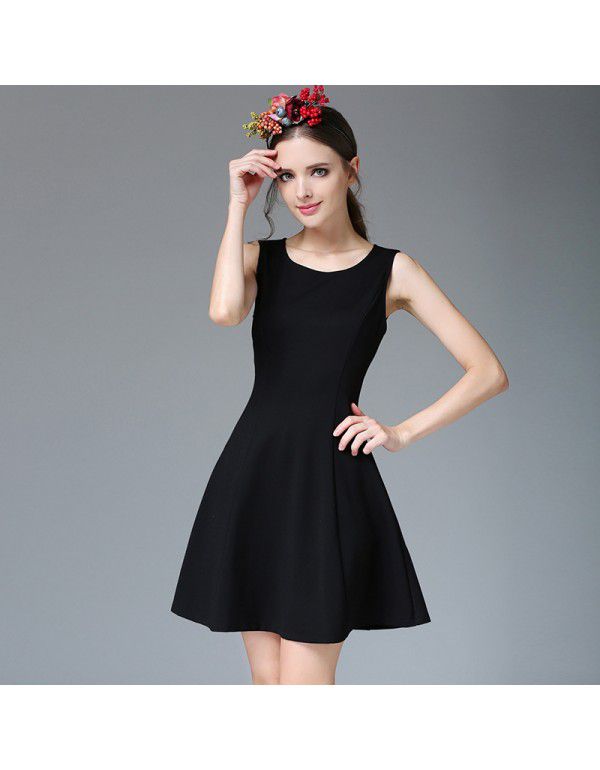 Spring New Round Neck Black Sleeveless Dress Profe...