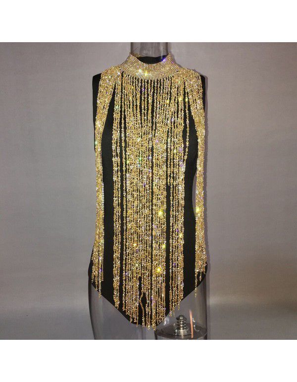 Popular European and American sexy nightclub diamond exaggerated long tassel scarf dress