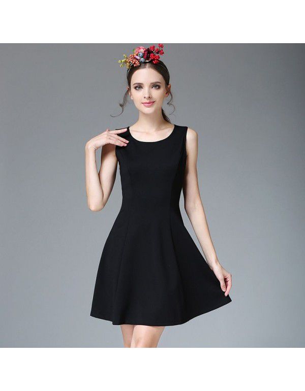 Spring New Round Neck Black Sleeveless Dress Professional Slim Fit Bottom Tank Skirt OL