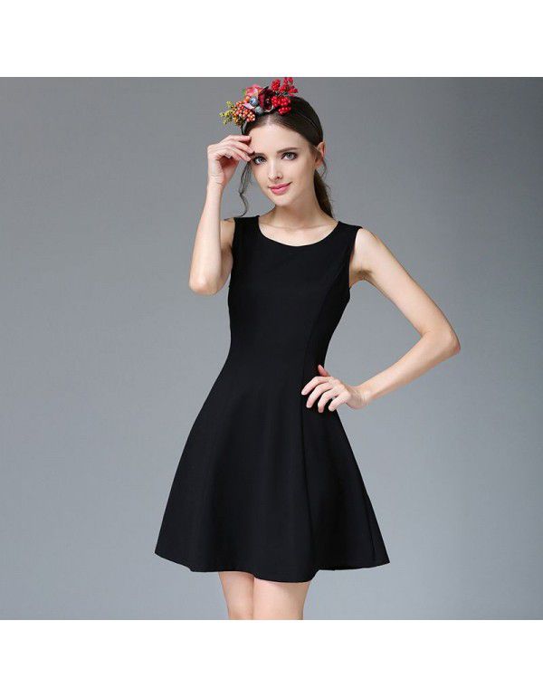 Spring New Round Neck Black Sleeveless Dress Professional Slim Fit Bottom Tank Skirt OL