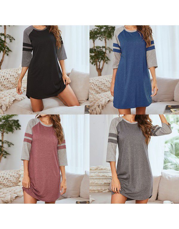 European and American women's dress patchwork colo...