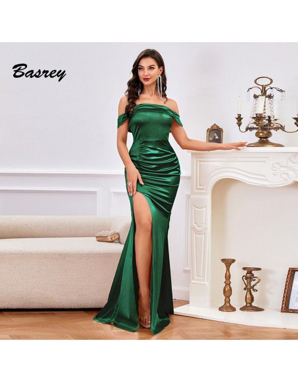 Fashion Premium Off Shoulder Tinted Split Evening Dress Bridesmaid Dress Long Dress