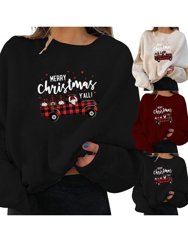 Plush fresh and sweet Christmas personalized print sweater loose pullover large women's dress 