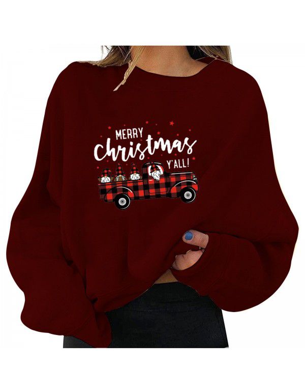 Plush fresh and sweet Christmas personalized print sweater loose pullover large women's dress 