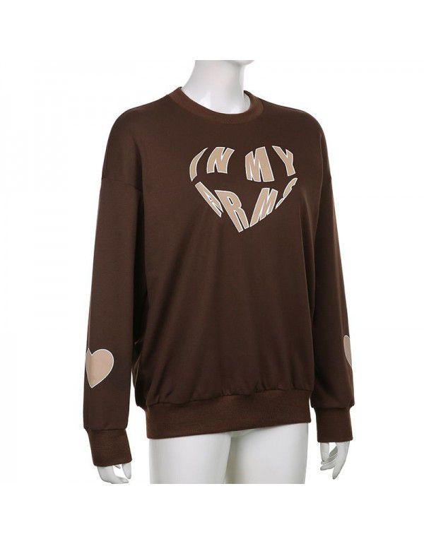 Hot sale in spring and autumn in Europe and America, love letter printing pullover, casual sweater, versatile top, female 