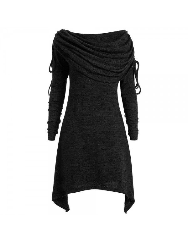 European and American women's long sleeve pleated collar casual lengthened fashion sweater