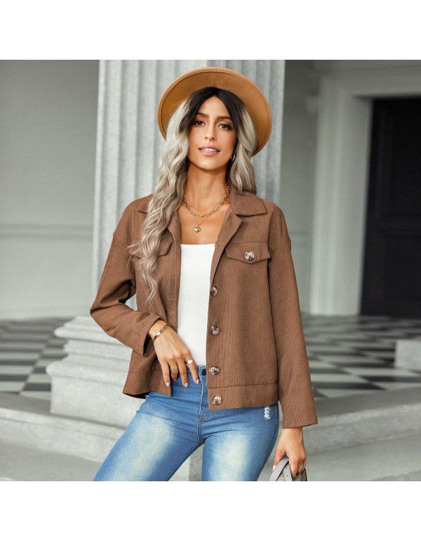 Autumn and Winter New Corduroy Coat European and American Women's Fashion Versatile Jacket