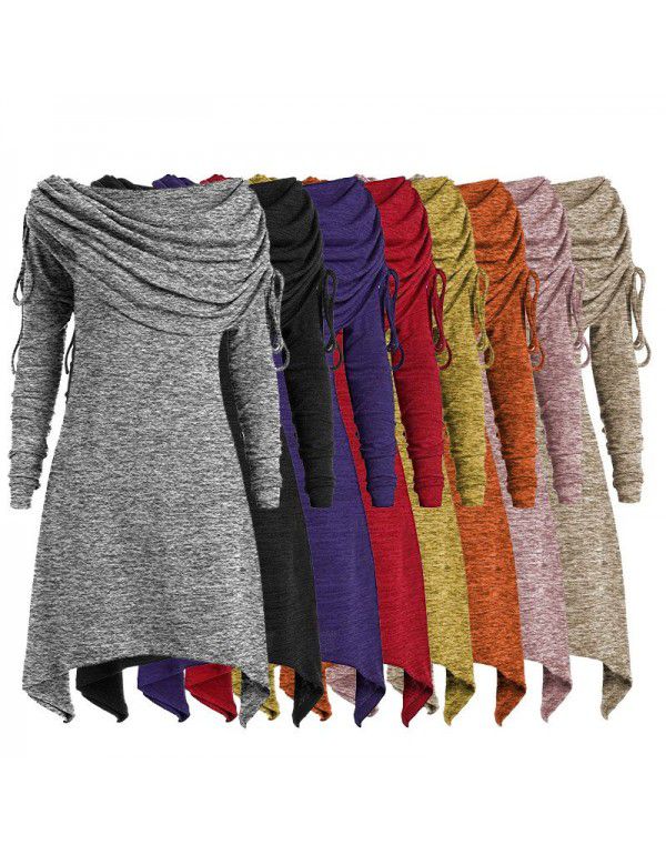 European and American women's long sleeve pleated collar casual lengthened fashion sweater