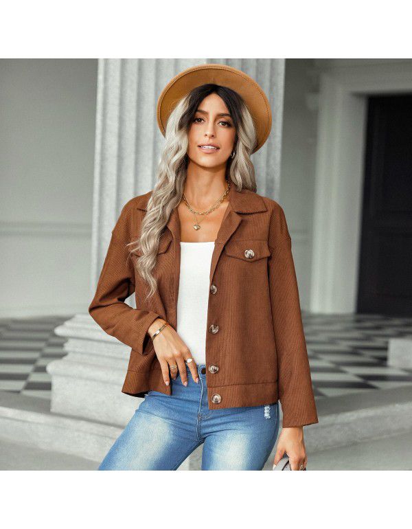 Autumn and Winter New Corduroy Coat European and American Women's Fashion Versatile Jacket