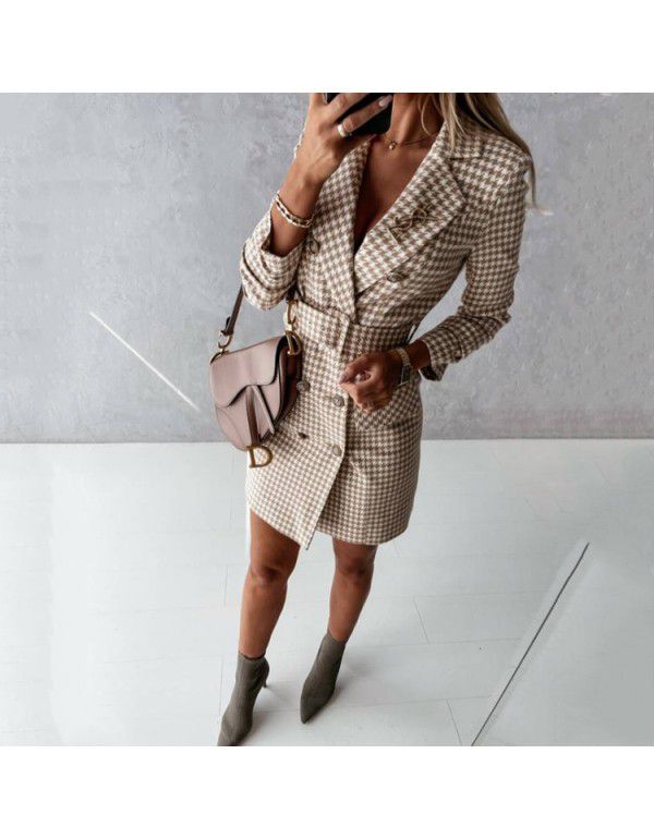 Autumn and Winter New Fashion Long Sleeve Belt Color Suit Dress Coat Girl