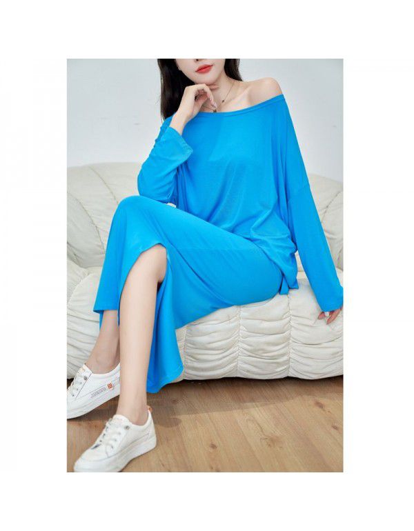 Korean style loose cover meat show thin bat sleeve T-shirt with buttock split high waist skirt show thin dress set 