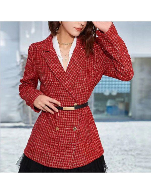 New Thousand Bird Checker Long Sleeve Temperament Small Suit Coat