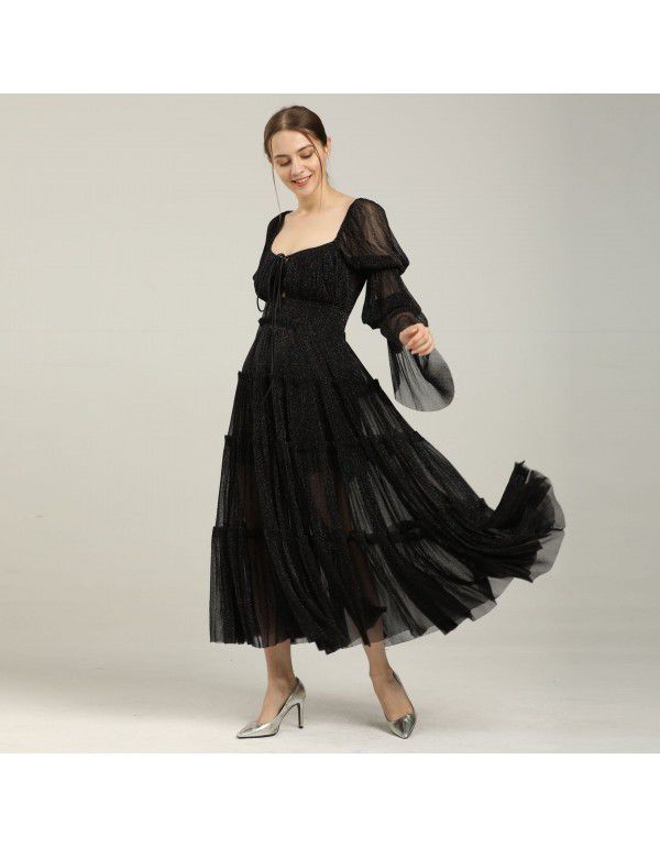 New summer dress European and American sexy temperament bunched pleated chiffon slim fairy dress 