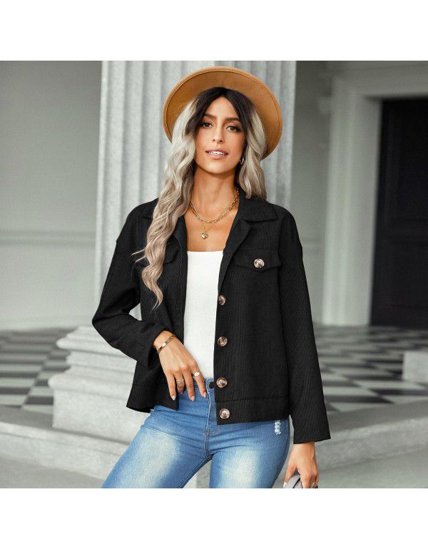 Autumn and Winter New Corduroy Coat European and American Women's Fashion Versatile Jacket