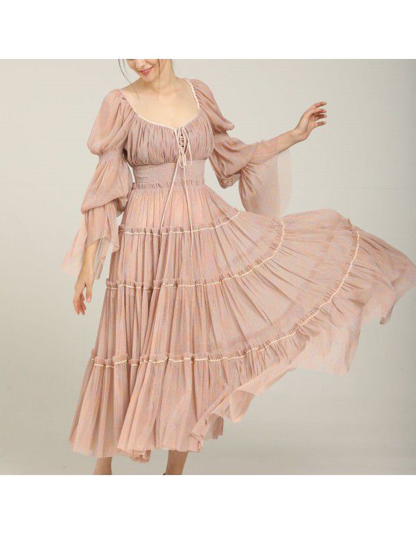 New summer dress European and American sexy temperament bunched pleated chiffon slim fairy dress 