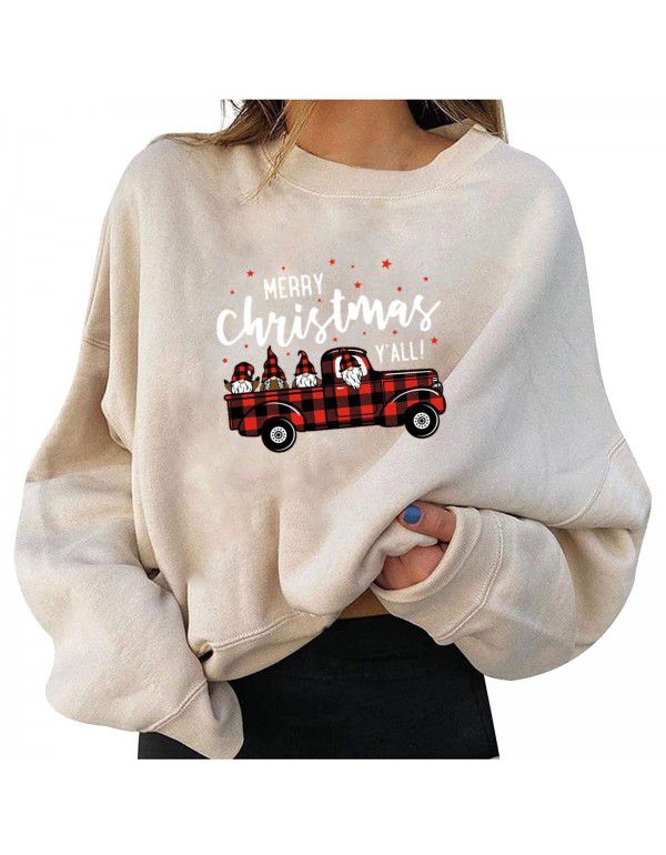 Plush fresh and sweet Christmas personalized print sweater loose pullover large women's dress 