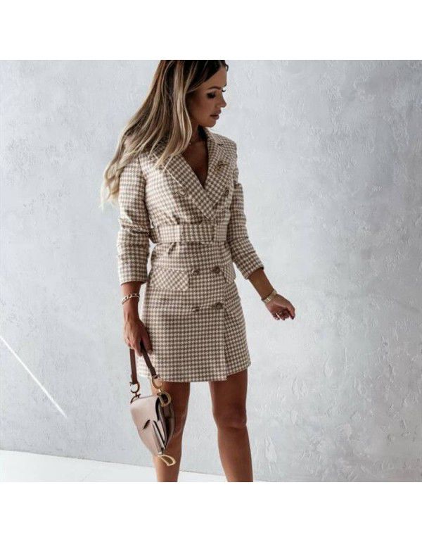 Autumn and Winter New Fashion Long Sleeve Belt Color Suit Dress Coat Girl