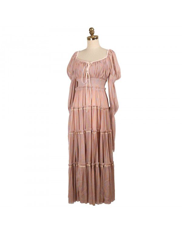 New summer dress European and American sexy temperament bunched pleated chiffon slim fairy dress 