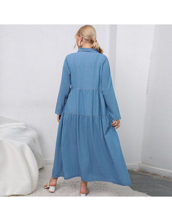 High Waist Blue Denim Long Dress Cardigan Temperament Commuter Large Women's Denim