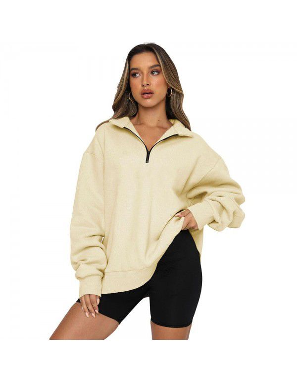 Shiying Zipper Polo Large Sweater Women's Solid Loose Versatile Top 25311969