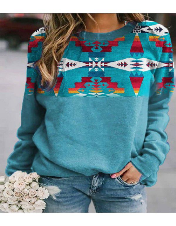 European and American New Women's Retro Western Ethnic Geometric Printing Women's Sweater