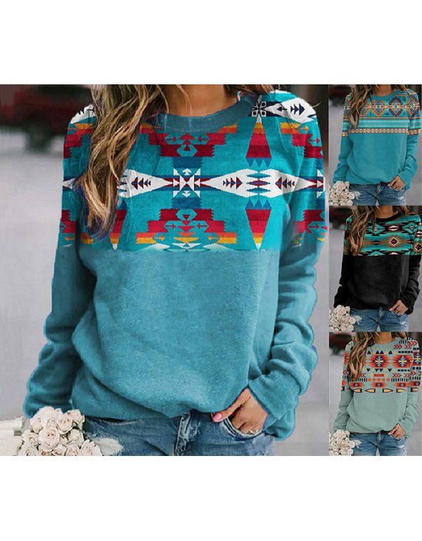 European and American New Women's Retro Western Ethnic Geometric Printing Women's Sweater