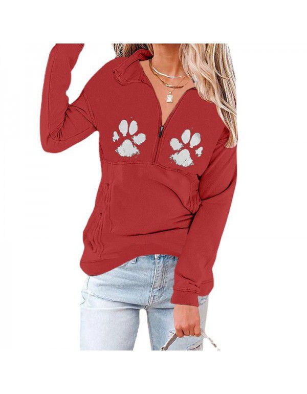 Street trendsetter cotton pullover long sleeve hooded loose fitting sweater Women's T-shirt