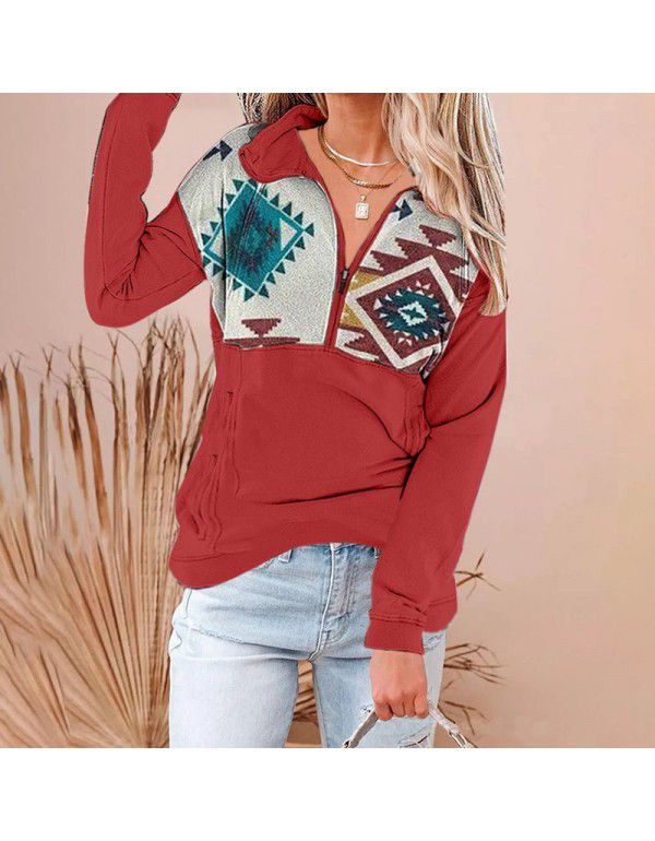 Street trendsetter cotton pullover long sleeve hooded loose fitting sweater Women's T-shirt