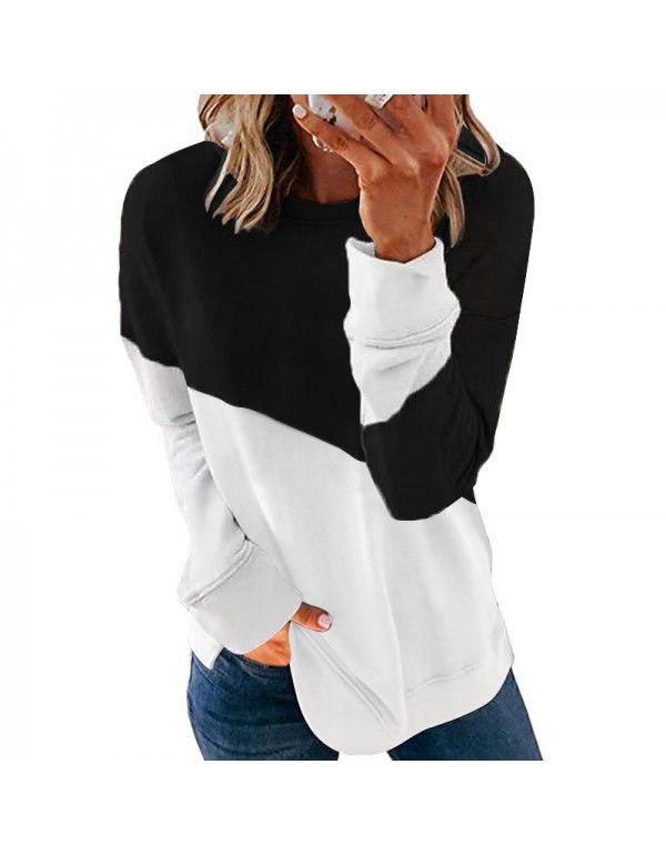 New Contrast Color Long Sleeve Round Neck Contrast...