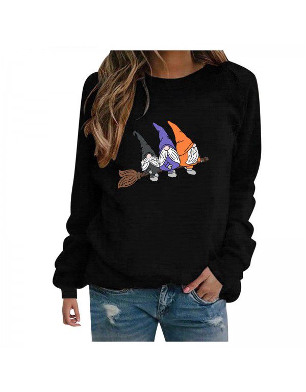 Women's Halloween Round Neck Pullover Long Sleeve Casual Loose Pumpkin Print Women's Sweater