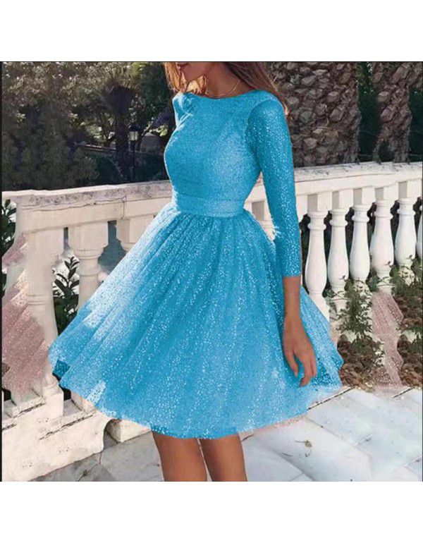 Women's Sparkling Long Sleeve Dress High Waist Evening Dress Cocktail Dress Women's Fashion Dress