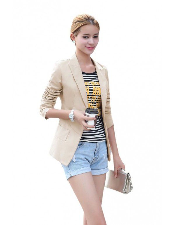 Spring and Autumn Women's One-button Large Korean Slim Fit Small Suit Short Coat Long Sleeve Suit 