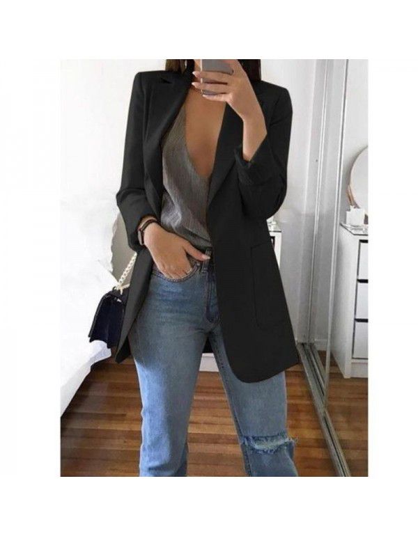 European and American popular fashion lapel slim cardigan temperament suit coat woman 