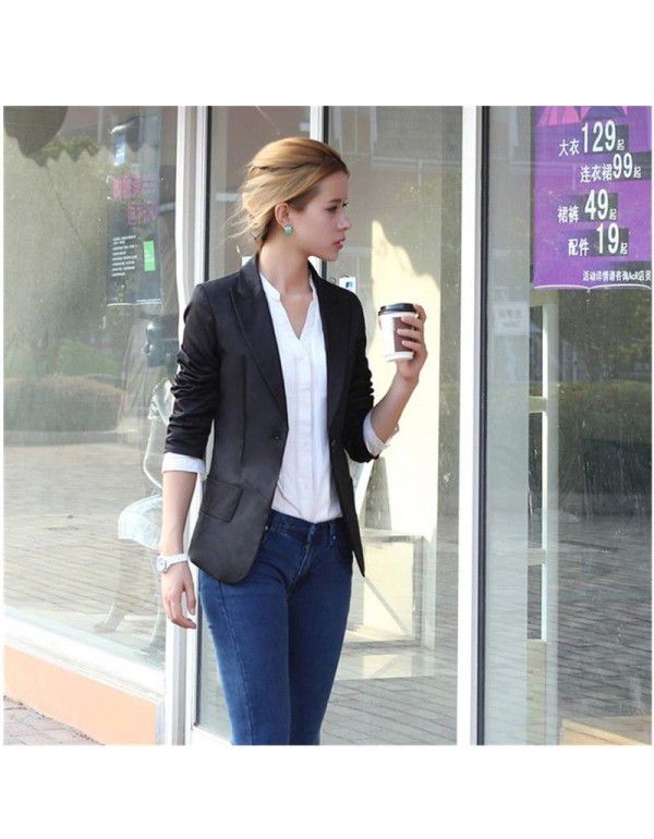 Spring and Autumn Women's One-button Large Korean Slim Fit Small Suit Short Coat Long Sleeve Suit 