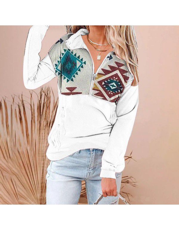 Street trendsetter cotton pullover long sleeve hooded loose fitting sweater Women's T-shirt