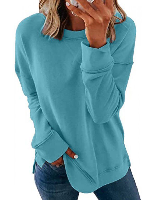 Explosives Cross Chest Long Sleeve Round Neck Long Sleeve Solid Color Sweater