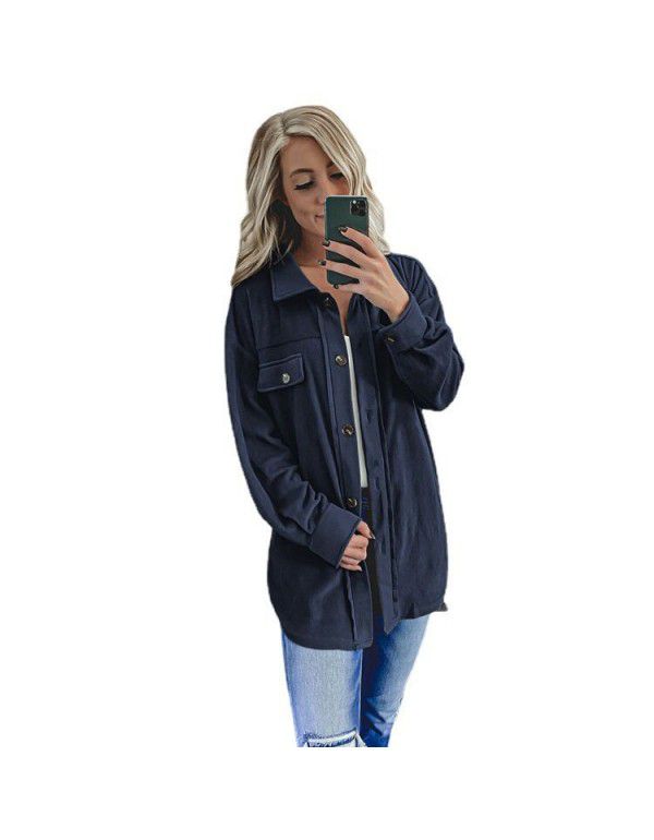 Autumn and Winter New European and American Solid Color Long Sleeve Cardigan Women's Polo Loose Single breasted Jacket Jacket Jacket